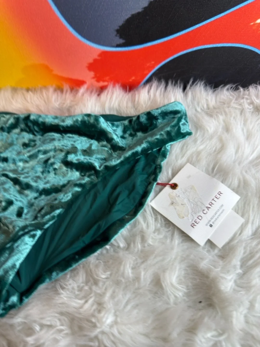 NWT Red Carter Teal One-Shoulder Velvet Bikini‎ Bottom Sz S (TXABIN)